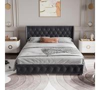 BLSYHDH - Cama de maletero de 140 x 200 cm con somier, cama de madera con cabecera acolchada LED hidráulica cama doble con almacenamiento camas para adultos, baúl de cama para 2 personas LED (gris