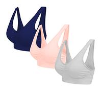 Blu Apparel Set of 3 6 9 Seamless Bras Non Padded Comfort Everyday Bra Non Wired Nursing Bra Top Yoga for Women Gym (FR/ES, Letras, L, Regular, Regular, Azul Marino/Gris/melocotón)