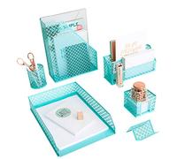 Blu Monaco Aqua - Juego de 6 organizadores de escritorio de color verde azulado - Organizadores de escritorio y accesorios para mujer - Bonitos accesorios de escritorio de oficina - Organización de