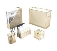 Blu Monaco Juego de 5 Organizadores de Escritorio Dorados para Oficina con Archivos Colgantes, Soporte para Revistas, Bolígrafos y Notas