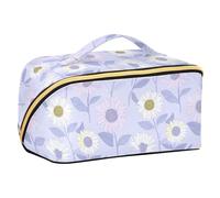Blu Ray - Neceser de cambiador con divisores, diseño de girasol, color morado pastel, bolsa de maquillaje grande con compartimentos y asa