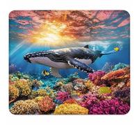 BLU Tappetino Mouse Piccolo 240x200x3mm, Tappetino Scrivania con Bordo Cucito, Mousepad Impermeabile e Antiscivolo, Pratica e Facile da Pulire, Accessori Gaming e Accessori PC Regalo, Balena M-8453