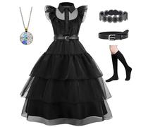 bluaqua Wendsday - Disfraz infantil de boda, con collar, bolsillo, calcetines, para niñas de 4 a 13 años