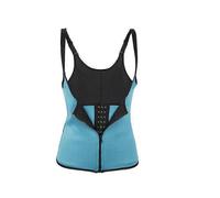 (Blue) 3 Clip&1 Zip 6 Steel Boned Waist Trainer Corset Sport Workout Body Shaper Tummy Control