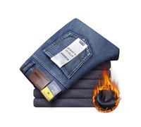 (Blue, 32) Men's Clothing WthinLEE Winter 2025 New Quality Famous Brand Fleece Pants Straight Flocking Trousers Denim