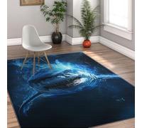Blue Alfombra 180x270cm for salon Animal antideslizante Backing lavable Alfombrilla Marine Life Large Tapete a Fierce Great White Shark estampado resistente manchas Home Decor dormitorio Creative