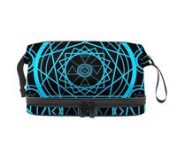 Blue Alphabets Magic Circle - Neceser de doble capa para mujeres y niñas, neceser de viaje, bolsa organizadora de maquillaje con compartimento para brochas, multicolor, 27x15x14 cm/10.6x5.9x5.5 in,