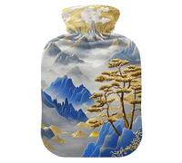 Blue and Gold - Botella de agua caliente con diseño de paisaje chino con cubierta suave, bolsas de agua de 2 L para calambres menstruales, calambres menstruales, calambres menstruales