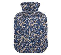 Blue and Gold Leafs - Botella de agua caliente con funda suave, bolsa de agua caliente de 2 L para aliviar el dolor de cuello y hombros