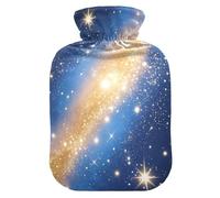 Blue and Gold Romantic Starry Universe - Botella de agua caliente con cubierta suave, bolsa de agua caliente de 2 L para calambres menstruales, alivio del dolor de cuello y hombros, alivio del dolor