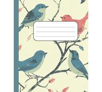 Blue and Red Bird Composition Notebook - Wide Ruled, 110 Pages, Cream Background with Tree Design: Cute Nature-Inspired Journal for School, Writing, ... - Perfect for Bird Lovers and Students