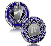Blue and Silver - Chip de sobriedad de 4 años, moneda de sobriedad de mano ascendente, chips NA y medallón, chip AA NA, narcóticos, regalo anónimo, regalo de recuperación, aniversario, regalos de