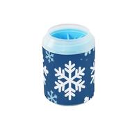 Blue and White Joyous Christmas Snowflakes - Vaso limpiador de patas de mascotas reutilizable con cepillo de silicona suave para gatos y perros