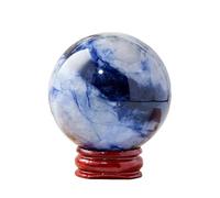 Blue and White Porcelain Ball with Display Base,Rare Polished Crystal Stone Ball,Feng Shui Crystal Sphere Decoration for Home & Office,4.5~5cm
