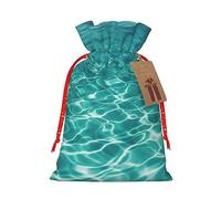 Blue Aqua Pool Water Christmas Drawstring Bag Burlap Christmas Gift Bags Large Drawstring Gift Bags w/Tag Christmas Wrapping Bags Xmas Candy Bag Reusable Holiday Party Favors Bags S