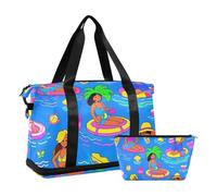 Blue Beach Party - Bolsa de lona de viaje de verano con correa ajustable para senderismo, juego de 2 piezas, color azul, fiesta de playa, verano, 1 tamaño, Blue Beach Party Cartoon Summer, 1 size
