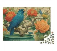Blue Bird Floral Art Colourful Blue Bird in Garden 1000 Pieces Jigsaw for Adults The Impossible Challenge Brain Development 52x38cm/1000pcs