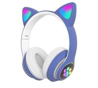 (blue) Bluetooth Headphones, Cat Ear Led Light Up Wireless Kids Headphones Foldable 10h Playtime, Children Headphones With Mic Over Ear