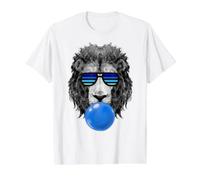Blue Bubble Gum Lion Stripe Gafas de Sol Lion Head Camiseta gráfica económica, Hombre, Blanco, S