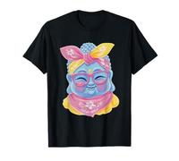Blue Buddha Kawaii Spiritual Retrato Gráfico Gafas Rosa Camiseta