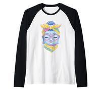 Blue Buddha Kawaii Spiritual Retrato Gráfico Gafas Rosa Camiseta Manga Raglan