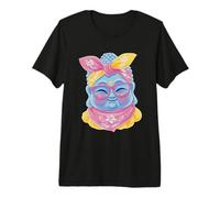 Blue Buddha Kawaii Spiritual Retrato Gráfico Gafas Rosa Camiseta Premium