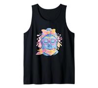 Blue Buddha Kawaii Spiritual Retrato Gráfico Gafas Rosa Camiseta sin Mangas