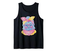 Blue Buddha Kawaii Spiritual Retrato Gráfico Gafas Rosa Camiseta sin Mangas