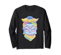 Blue Buddha Kawaii Spiritual Retrato Gráfico Gafas Rosa Manga Larga