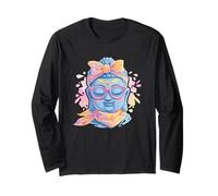 Blue Buddha Kawaii Spiritual Retrato Gráfico Gafas Rosa Manga Larga