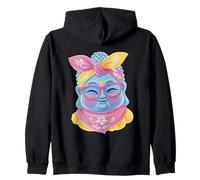 Blue Buddha Kawaii Spiritual Retrato Gráfico Gafas Rosa Sudadera con Capucha