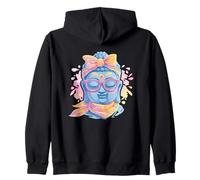 Blue Buddha Kawaii Spiritual Retrato Gráfico Gafas Rosa Sudadera con Capucha