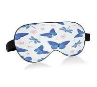 Blue Butterflies and Dragonflies Sleep Mask Lightweight Soft Breathable Eye Mask with Adjustable Strap Blackout Eye Mask for Women Men for Travel Night Sleeping