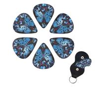 Blue Butterfly - Juego de 6 púas de celuloide de diferentes grosores con soporte para púas de guitarra, púas de guitarra personalizadas para guitarra acústica, guitarra eléctrica, bajo, ukelele
