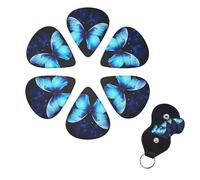 Blue Butterfly - Juego de 6 púas de celuloide de diferentes grosores con soporte para púas de guitarra, púas de guitarra personalizadas para guitarra acústica, guitarra eléctrica, bajo, ukelele