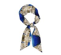 Blue Butterfly Print - Bufanda de moda para mujer, ligera, transpirable y versátil de satén de seda para todas las ocasiones, Vista al mar de la isla griega de Santorini, Talla única