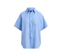 Blue Camisa de lino de manga corta Oversize XXS