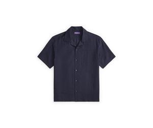 Blue Camisa de manga corta de seda y lino XXL