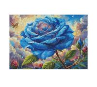 Blue Campo de Flores de Rosa Puzzle 300 Piezas Educativo Construir Rompecabezas 3D para Familia Maquetas Educativas Desafío Intelectual Decoración Hogar 300 PCS