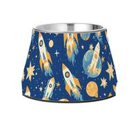 Blue Cartoom Rockets Feed - Cuenco mejorado de acero inoxidable para gatos para amar a las mascotas y comer lentamente