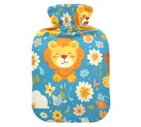 Blue Cartoon Cute Lions - Botella de agua caliente con tapa suave, bolsa de agua caliente de 2 L para calambres menstruales, calambres menstruales, calambres menstruales