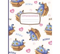 Blue Cat Composition Notebook: Adorable Idol-Inspired Cat in a Box Journal with Meow & Paw Prints | Wide Ruled, 7.5 x 9.25 Inches, 110 Pages for Teens, Students, and K-Pop Fans