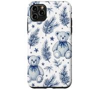 Blue Christmas Toile Teddy Bear Vintage French Country Carcasa para iPhone 11 Pro MAX