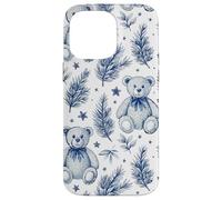 Blue Christmas Toile Teddy Bear Vintage French Country Carcasa para iPhone 14 Pro MAX