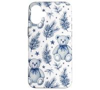 Blue Christmas Toile Teddy Bear Vintage French Country Carcasa para iPhone 16 Plus