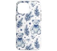 Blue Christmas Toile Teddy Bear Vintage French Country Carcasa para iPhone 16 Pro MAX