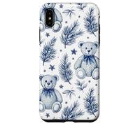 Blue Christmas Toile Teddy Bear Vintage French Country Carcasa para iPhone XS MAX