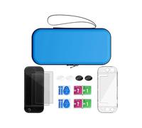 (Blue) Console Protective Kit Lightweight Travel Storage Bag Reinforced Shell Cover Sleeve Toughened Film Thumb Grips for NSW2 White