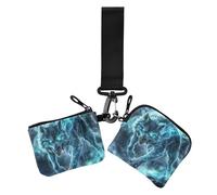 Blue Cool Flame Wolf - Monedero doble para tarjetas de crédito, pequeño organizador de dinero desmontable con bolsillo con cremallera para mujer, 2 unidades, Blue Cool Flame Wolf, 1 size, Casual