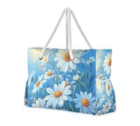 Blue Daisy Hello Sunshine Bloom Spring - Bolsa de playa a prueba de arena para viajes con cremallera, bolsas de trabajo para mujer con portavasos con bolsillos